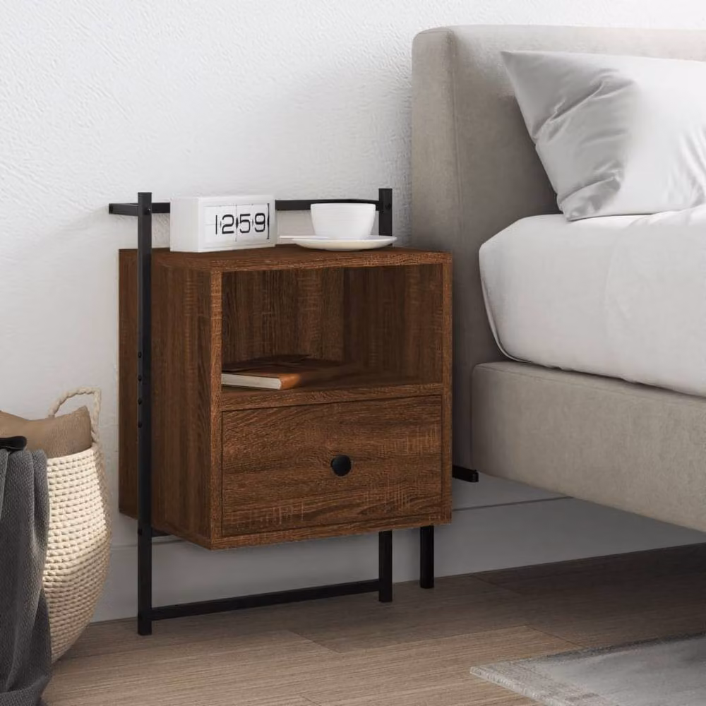 Berkfield Home Wall-mounted Bedside Cabinet in Brown Oak, W: 40 cm, D: 30 cm, H: 61 cm – 2
