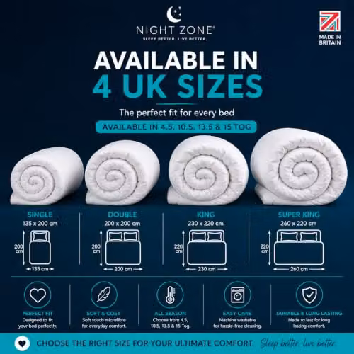 Nightzone King Size Microfibre All Season Quilt, 13.5 Tog, White – 6
