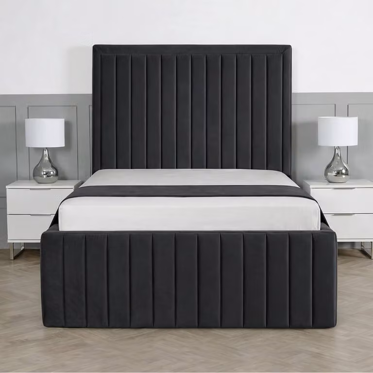 Living Comfort Bedz Saint Germain Upholstered Velvet Gas Lift Storage Bed in Grey, W/D/H: 120 x 200 cm