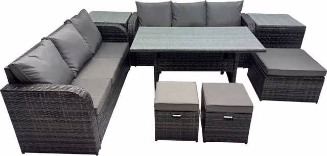Fimous 9-Seat Outdoor PE Rattan Garden Furniture Set in Dark Grey Mixed