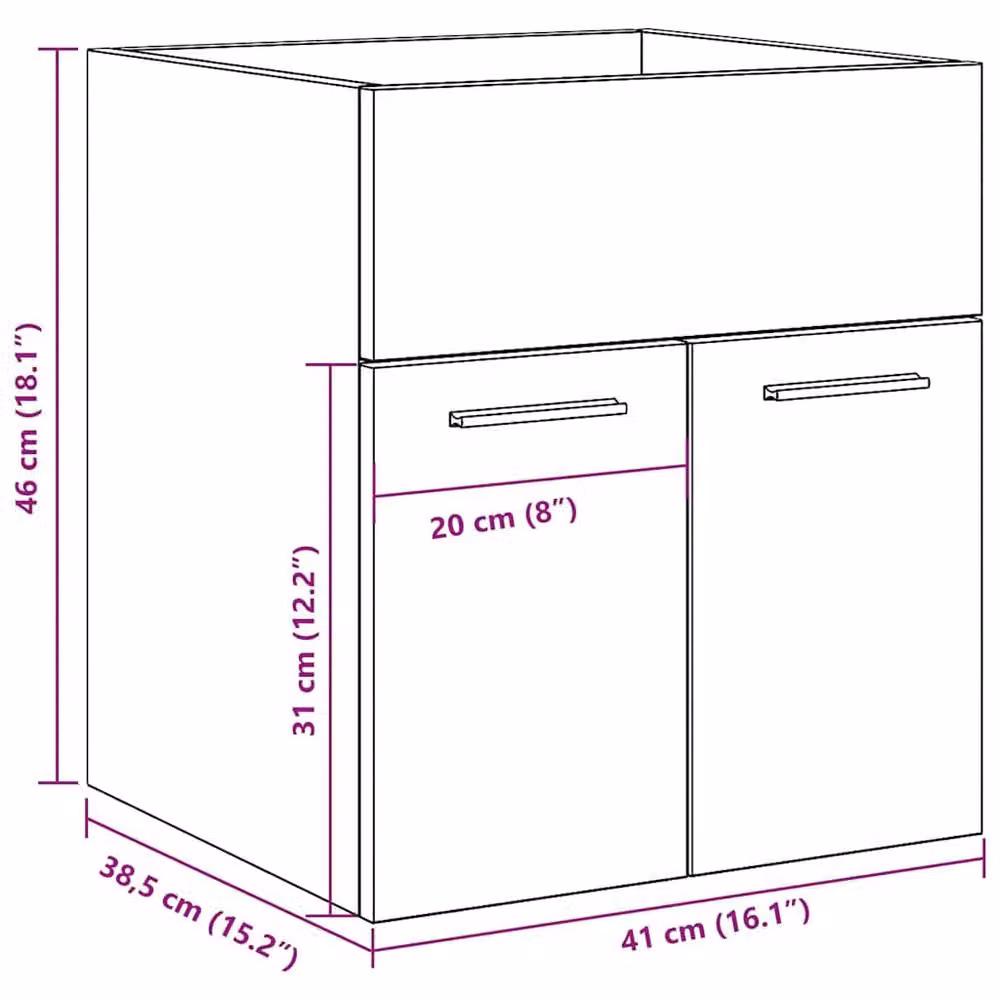 Berkfield Home Wall Mounted Bathroom Sink Cabinet in Concrete Grey, W: 41 cm, D: 38.5 cm, H: 46 cm – 2