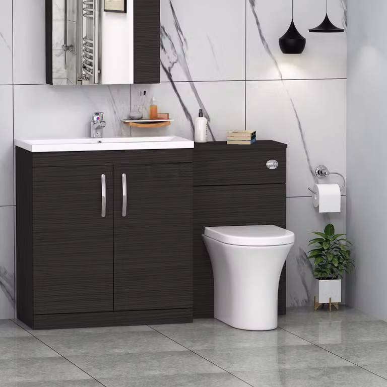 Royal Bathrooms Hale Black 2 Door Furniture Pack with Mid Edge Basin and Breeze Back to Wall Toilet, W: 130 cm
