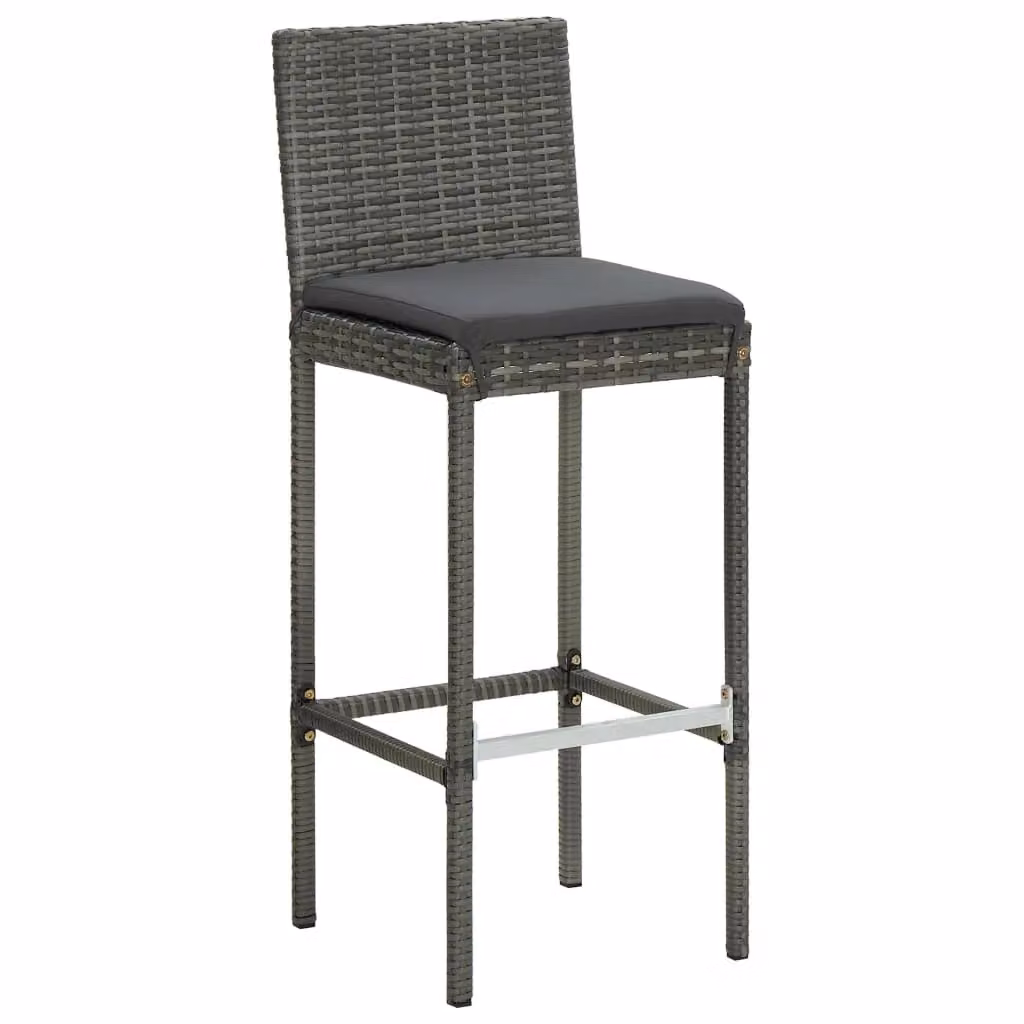 Berkfield Home Set of 4 Grey Poly Rattan Garden Bar Stools with Cushions – 2