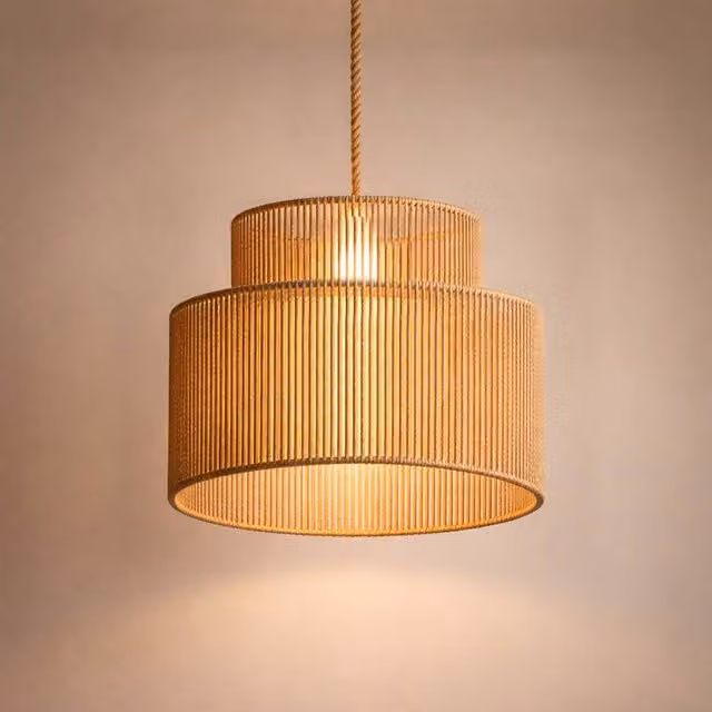 Voltico Large Double Layer Rattan Pendant Lampshade in Brown, Diameter: 35 cm – 1