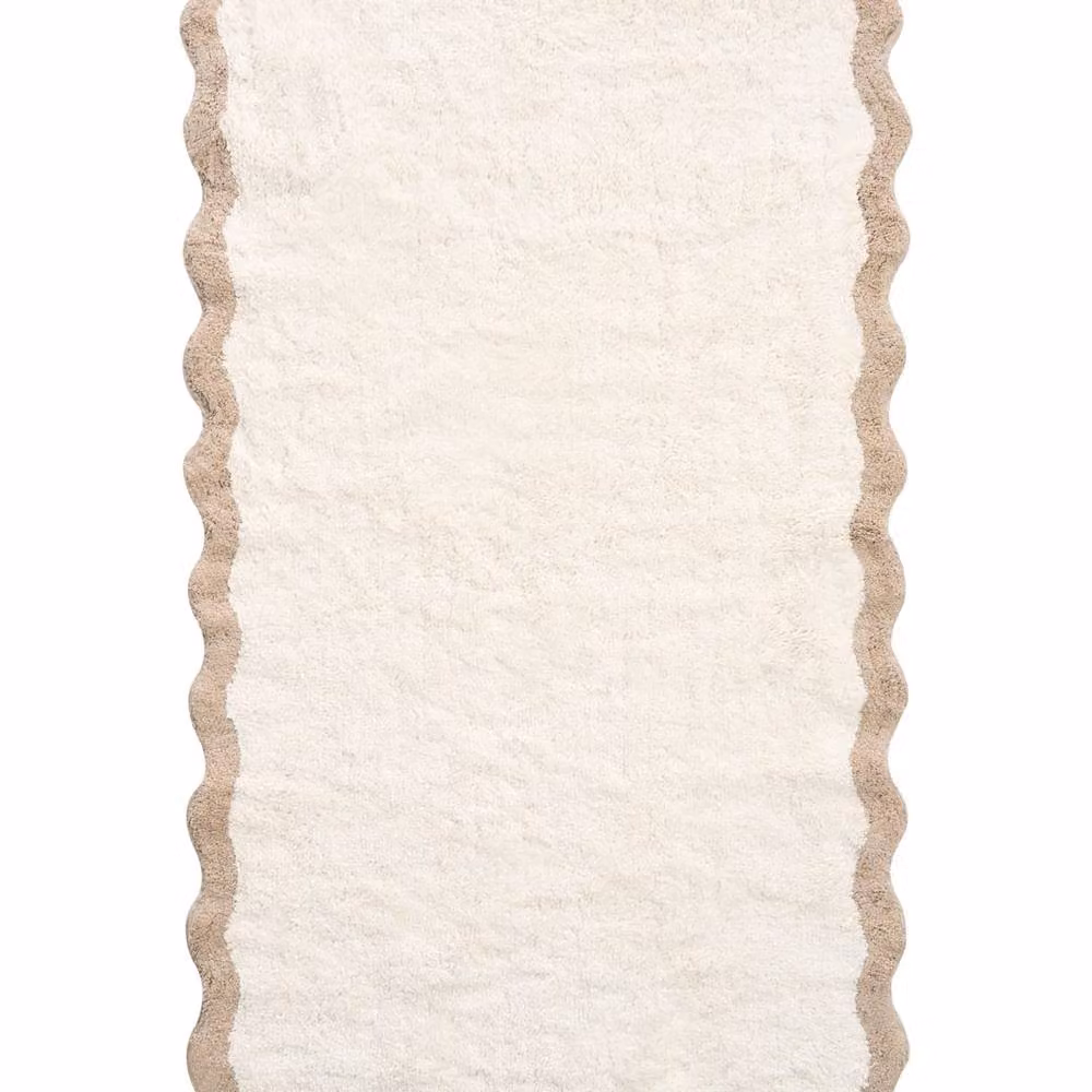 Wyld and Coco Beige and Brown Plush Cotton Bath Mat with Geometric Design, W/D/H: 80 x 150 x 1 cm – 2