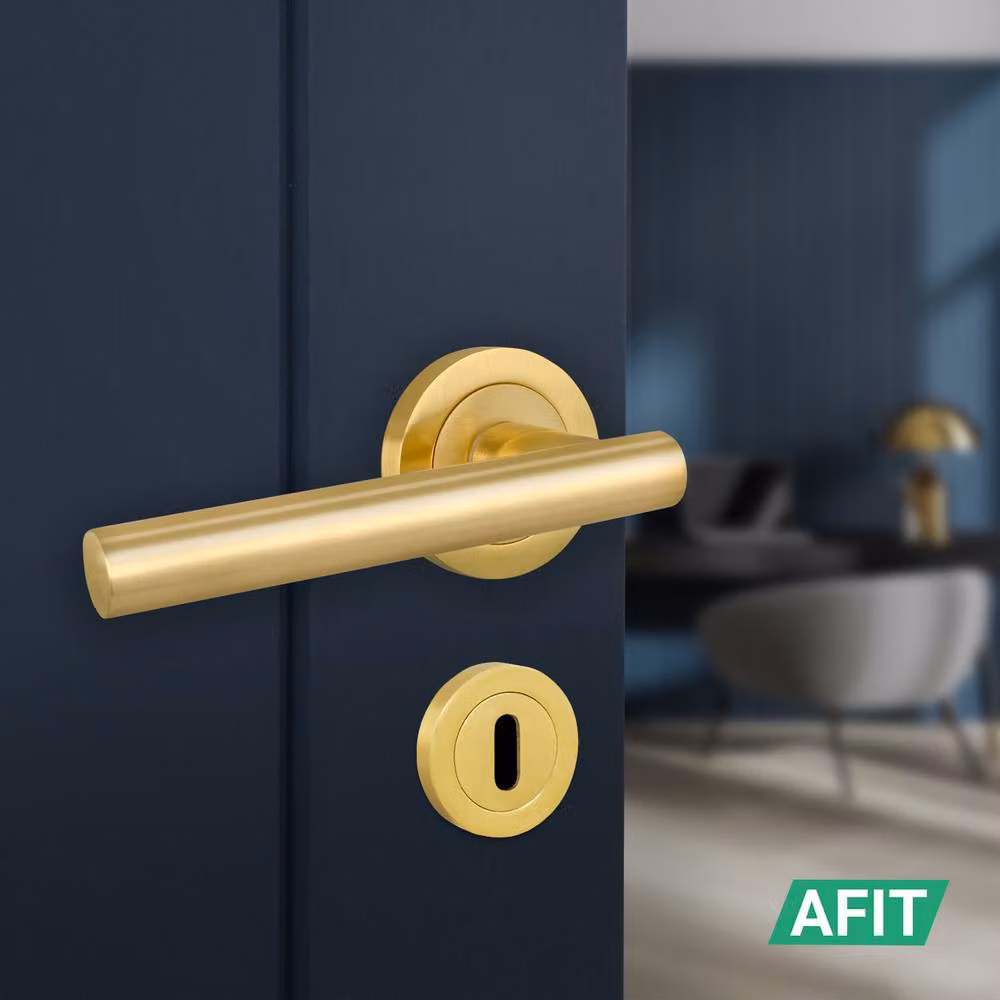 AFIT Satin Brass T-Bar Door Handle and Sashlock Escutcheon Set in Gold, 1 Pair – 3