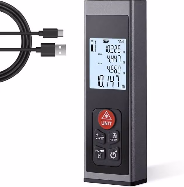 HYCHIKA Rechargeable Digital Laser Measure 60m with USB-C, Black