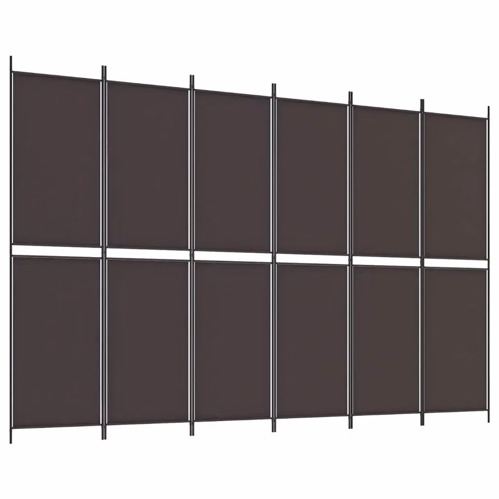 Berkfield Home 6-Panel Fabric Room Divider in Brown, W: 300 cm, H: 200 cm – 2