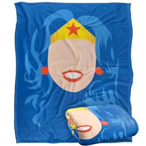 Warner Bros. Wonder Woman Large Face Super Soft Silky Touch Fleece Throw Blanket, Multicolour, W: 152.4 cm x L: 127.0 cm – 1