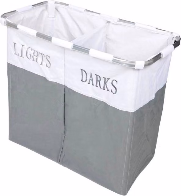 PAWNORA Collapsible Laundry Clothes Storage Basket in Grey and White