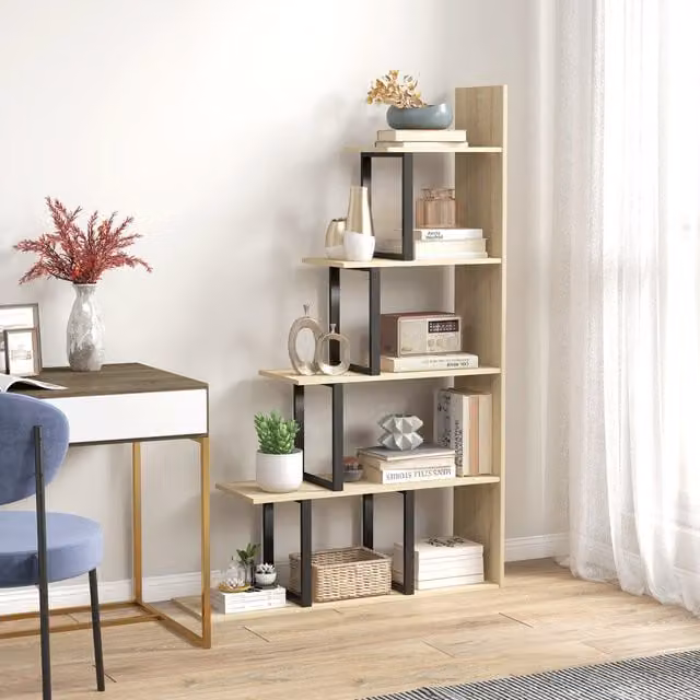 HOMCOM 5-Tier Ladder Shelf Display Plant Stand in Oak