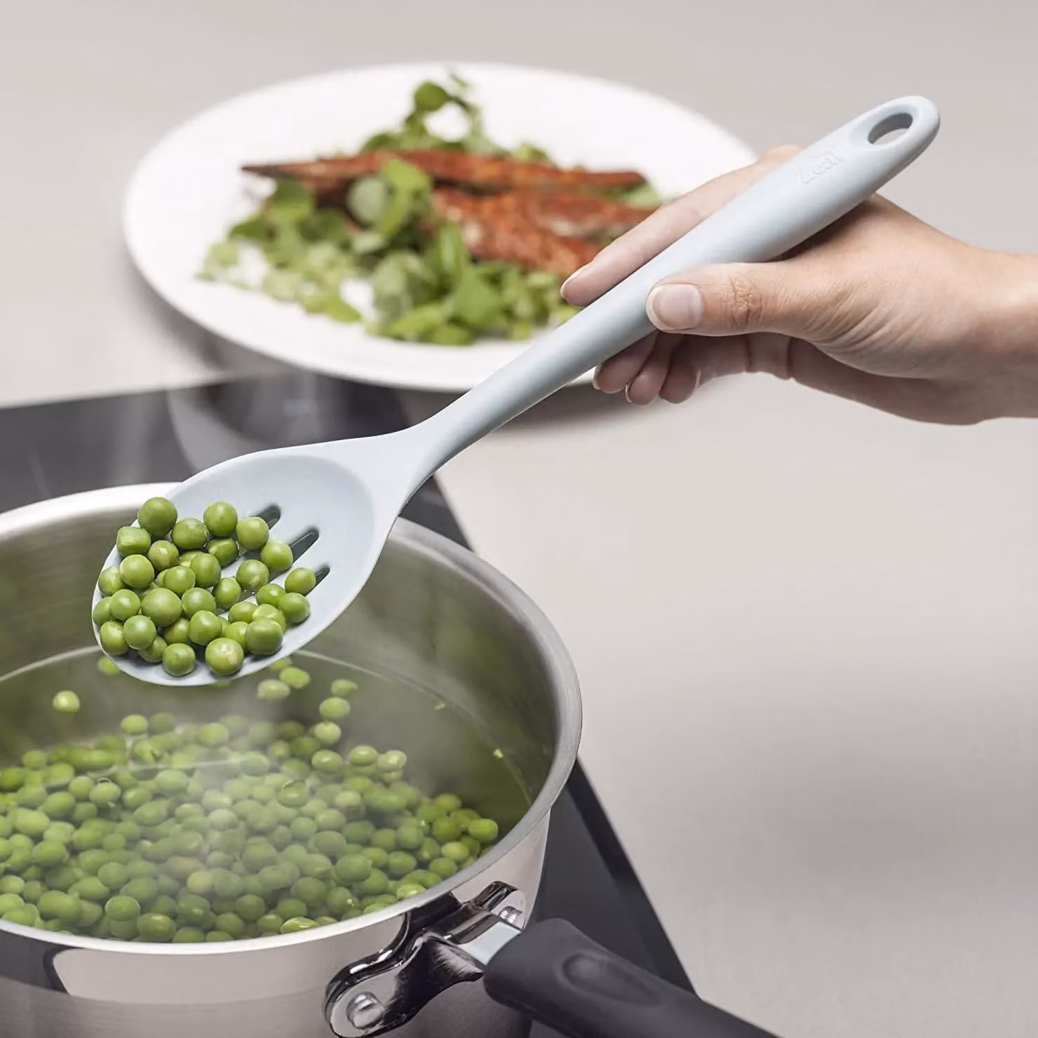 Zeal Blue Silicone and Nylon Slotted Spoon Skimmer with Hanging Loop, 28 cm – 3