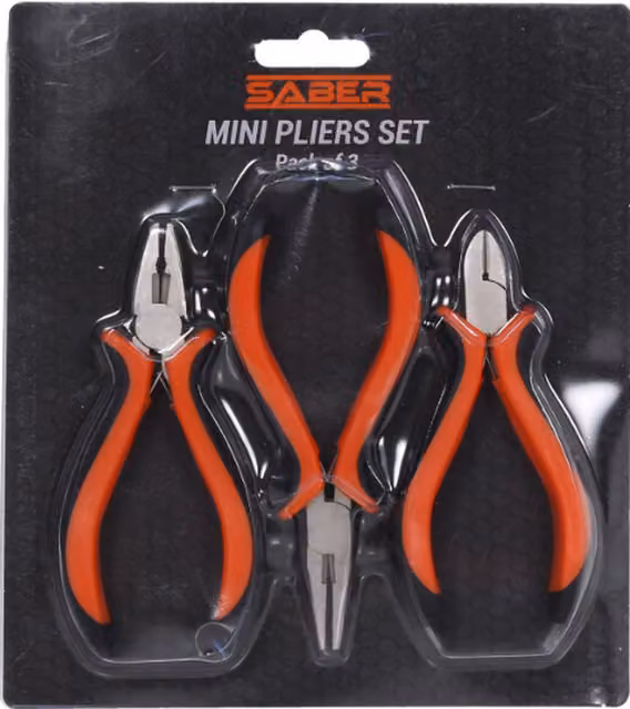 Saber Pack of 3 Functional Mini Pliers in Orange with Plastic Handles