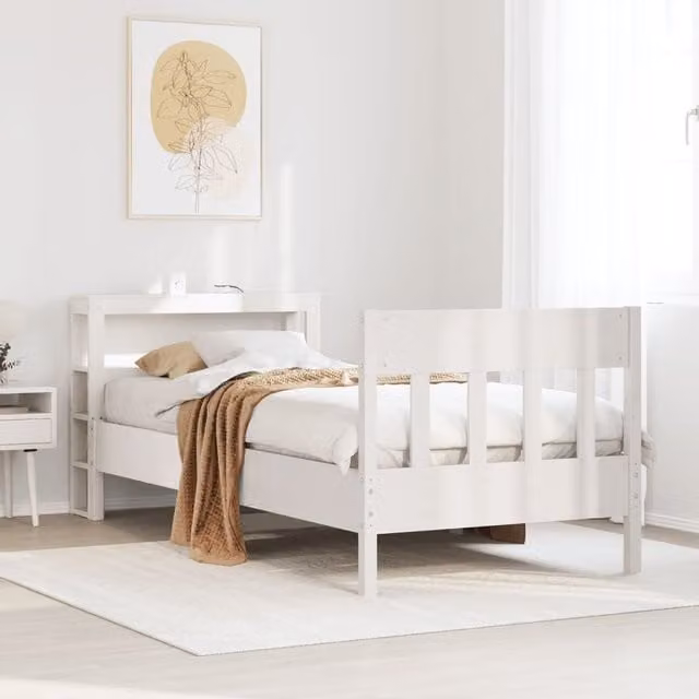 Berkfield Home Small Single Solid Wood Pine Bed Frame in White, W: 75 cm, L: 190 cm