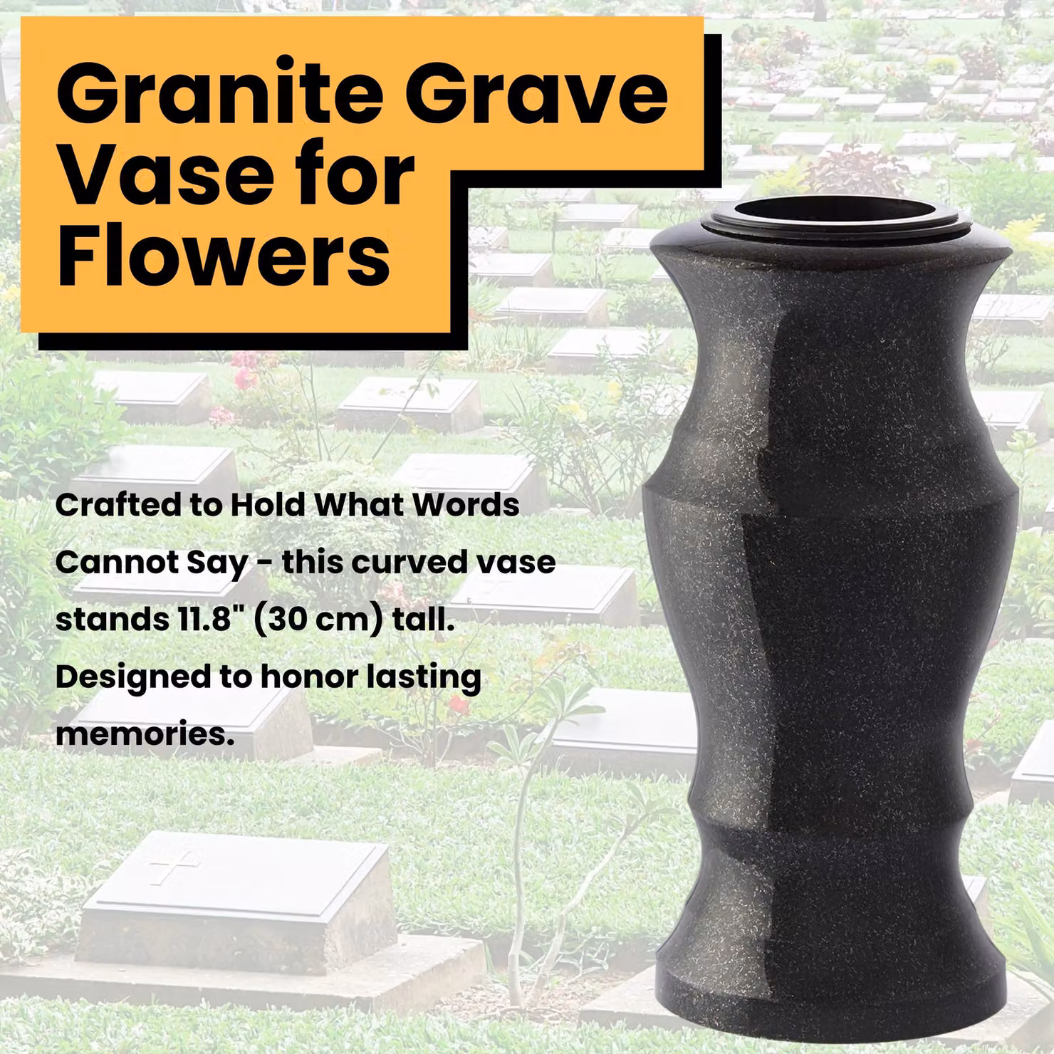 Novecrafto Black Granite Memorial Vase for Flowers, Solid Stone Tabletop Design for Cemetery or Garden – 6
