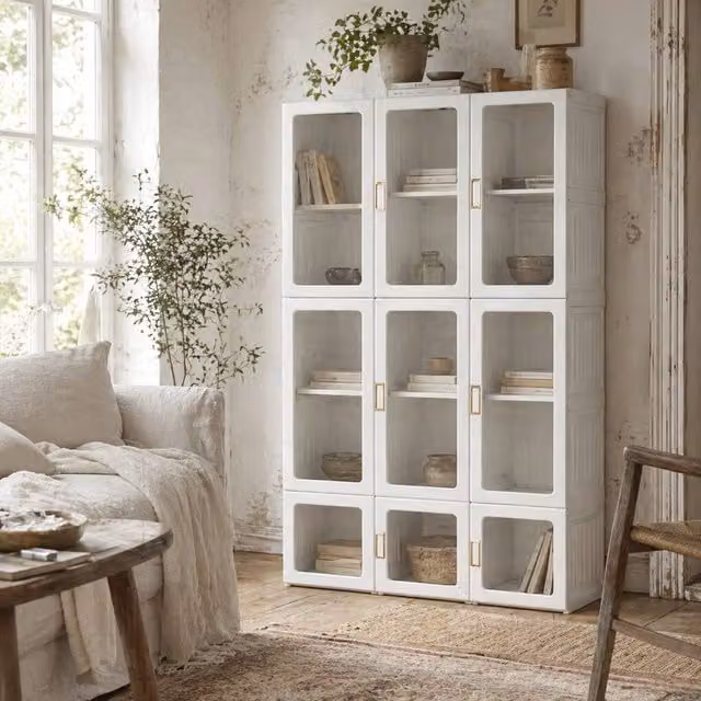 Wyld Haus Belavani White Wardrobe with Transparent Glass Doors and Hanging Rod, H 170 x W 104 x D 50 cm – 1