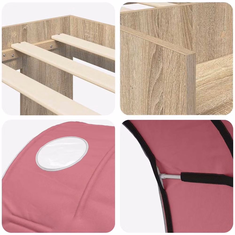 Berkfield Home Kids High Bed Frame with Storage and Stairs in Sonoma Oak and Pink – 3