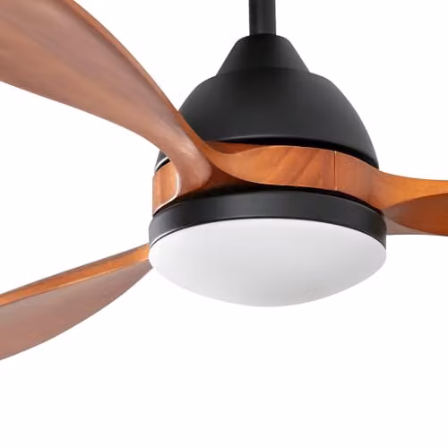 Netlighting Poros Large 3 Blade Smart Ceiling Fan in Black and Brown Wood with 2700K Warm White Light – 3