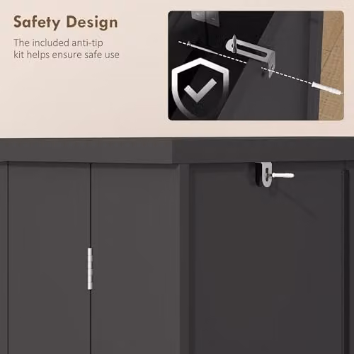 HOMCOM Black Modern Kitchen Pantry Cabinet with Hinged Double Doors and Internal Shelves, H: 104 cm, W: 60 cm, D: 30 cm – 5