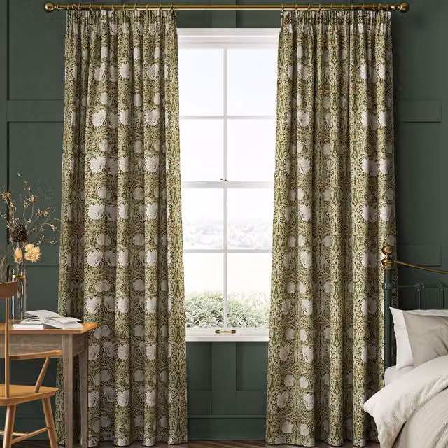 William Morris At Home Pimpernel Made to Measure Blackout Floral Curtain in Green