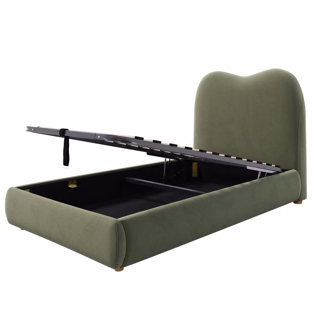 ModernLuxe Kids Single Ottoman Bed with Hydraulic Storage and Headboard in Green Velvet Fabric, W/D/H: 90 x 190 cm – 7