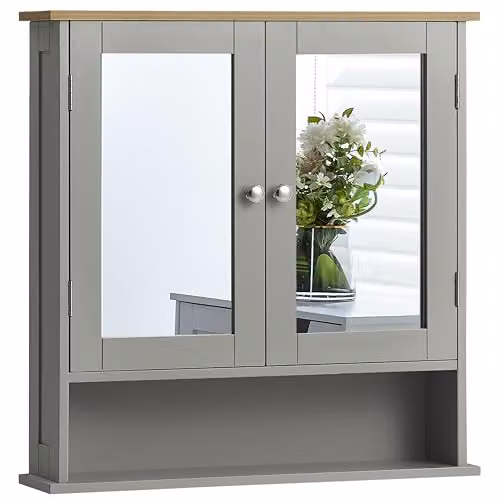 Bath Vida Priano 2 Door Mirrored Wall Cabinet with Internal Shelves, Grey, H 58 cm x W 56 cm x D 13 cm – 4