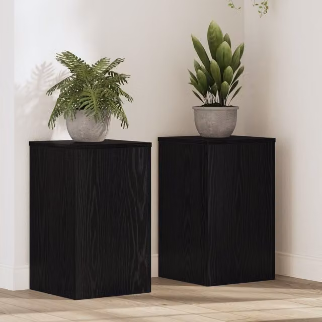 Berkfield Home Set of 2 Modern Black Oak Plant Stands, W/D/H: 30 x 30 x 50 cm