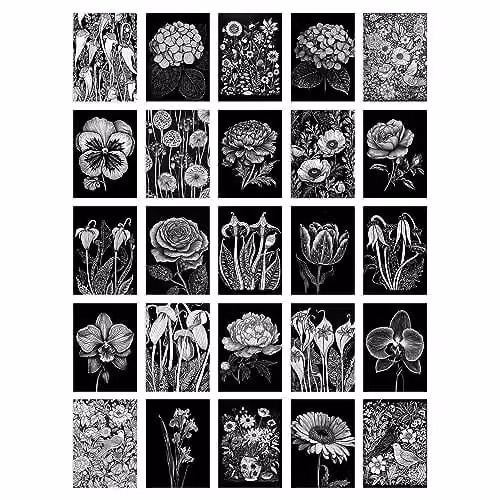 Artery8 50 Piece Black and White Floral Aesthetic Collage Kit Wall Art Prints, W: 14.8 cm, H: 10.5 cm