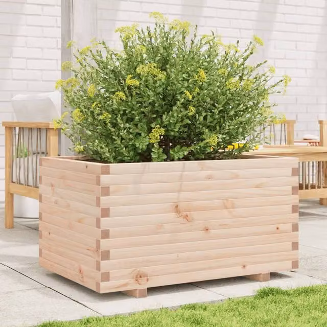 Berkfield Home Beautiful Garden Planter in Natural Wood, W/D/H: 90 x 60 x 49.5 cm – 1