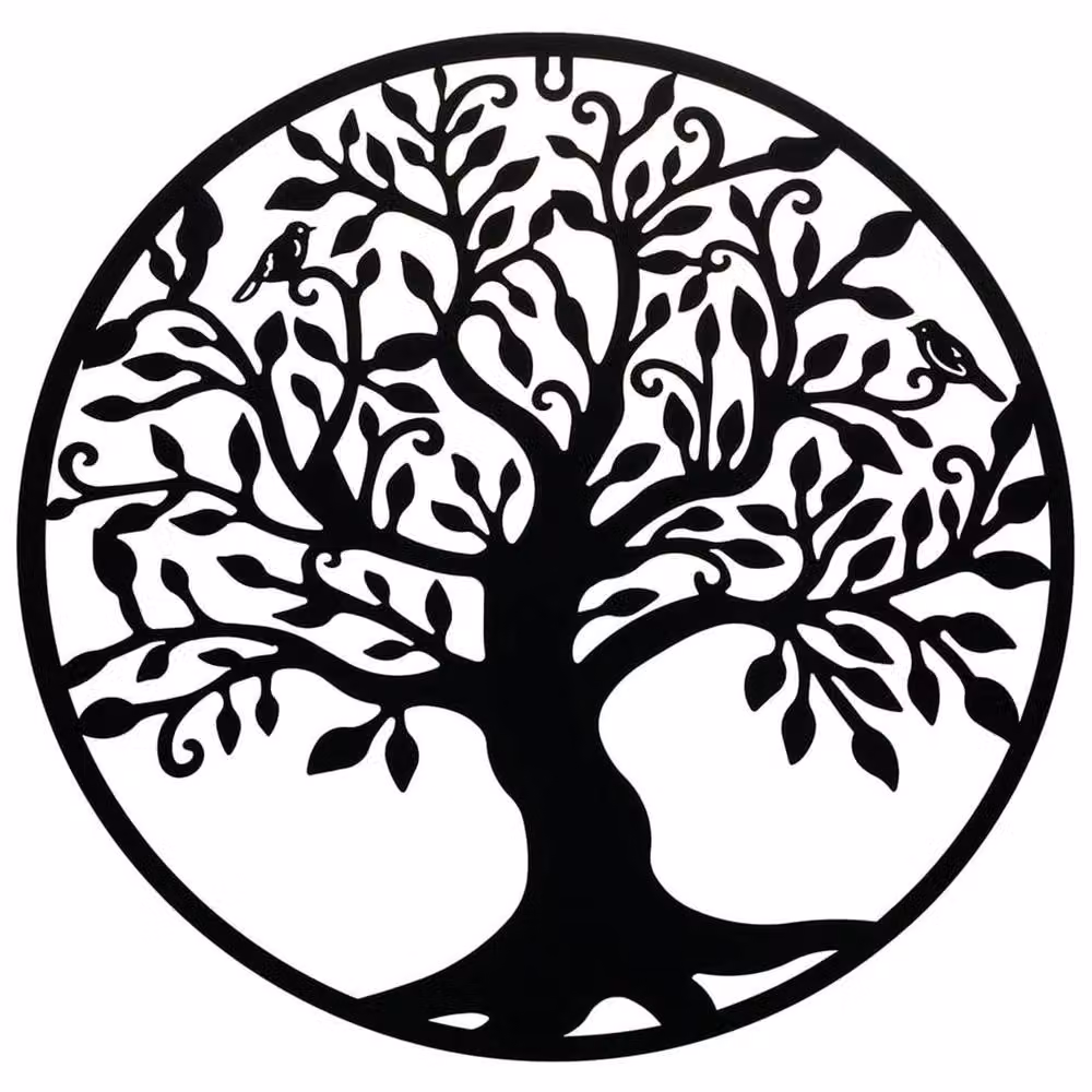 mysmartbuy Tree of Life Floral Metal Wall Plaque Ornament in Black and Turquoise, Diameter: 50 cm – 3