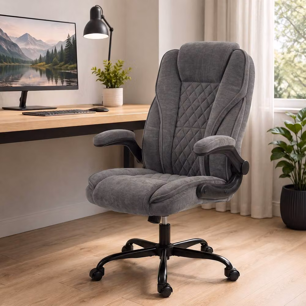 Rolipo Ergonomic Office Chair with Flip-Up Armrests and Adjustable Height in Dark Grey Fabric – 4