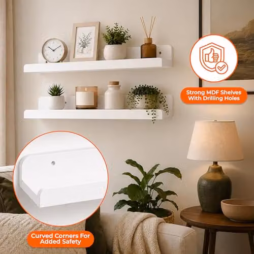 Innoteck Set of 2 U-Shaped Floating Wall Shelves, White, 60 cm – 3