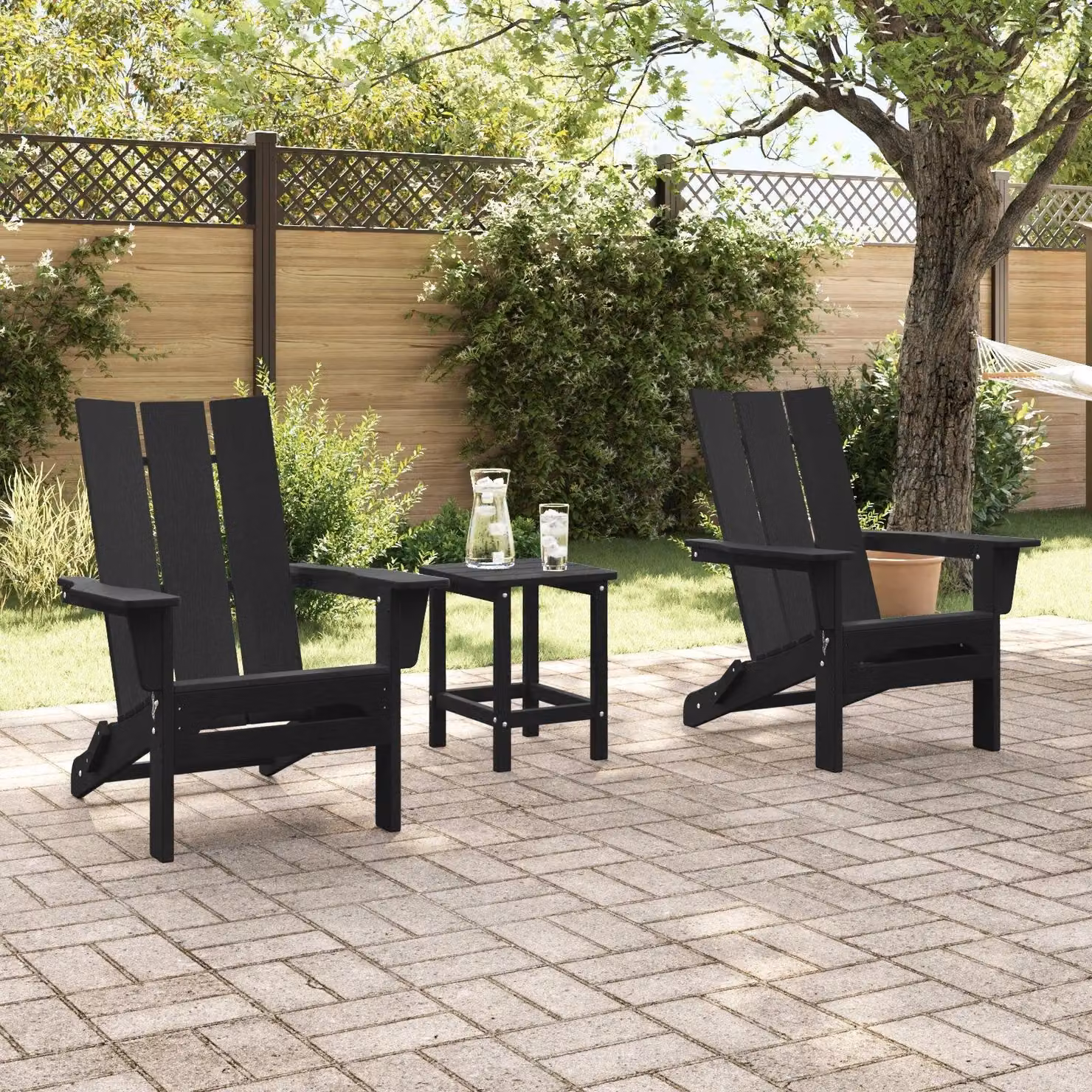 Berkfield Home Set of 2 Foldable Adirondack Chairs in Black, W/D/H: 74.5 x 80.5 x 90 cm – 3