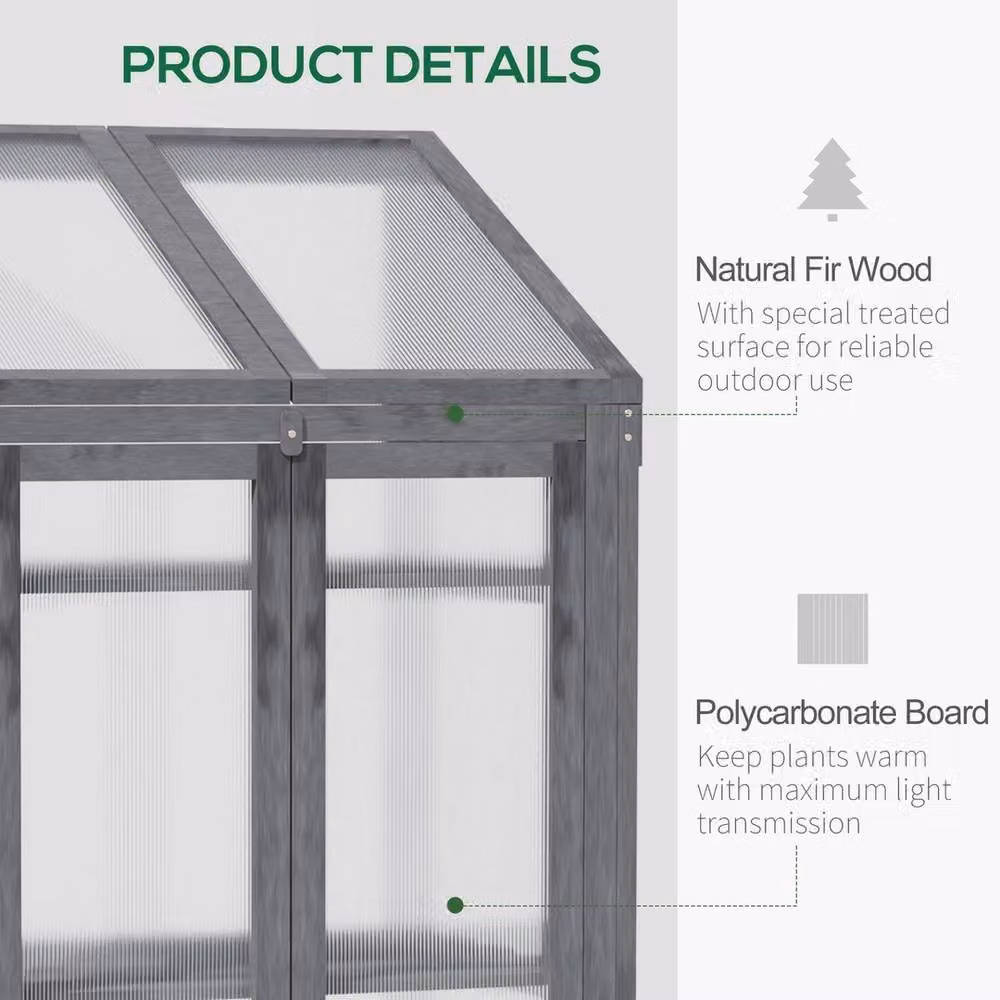 NESTLUNE Grey Wooden Greenhouse Cold Frame Grow House W: 100 cm, D: 15 cm, H: 15 cm – 4