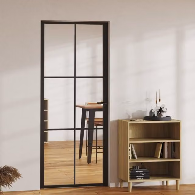 Berkfield Home ESG Glass and Aluminium Interior Door, Black, W: 83 cm, H: 201.5 cm