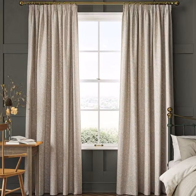 William Morris At Home Willow Made to Measure Blackout Cotton Floral Curtains in Beige
