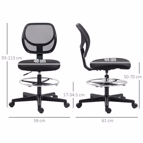 Vinsetto Ergonomic Mesh Drafting Chair with Adjustable Foot Ring and Swivel Function, Black – 3