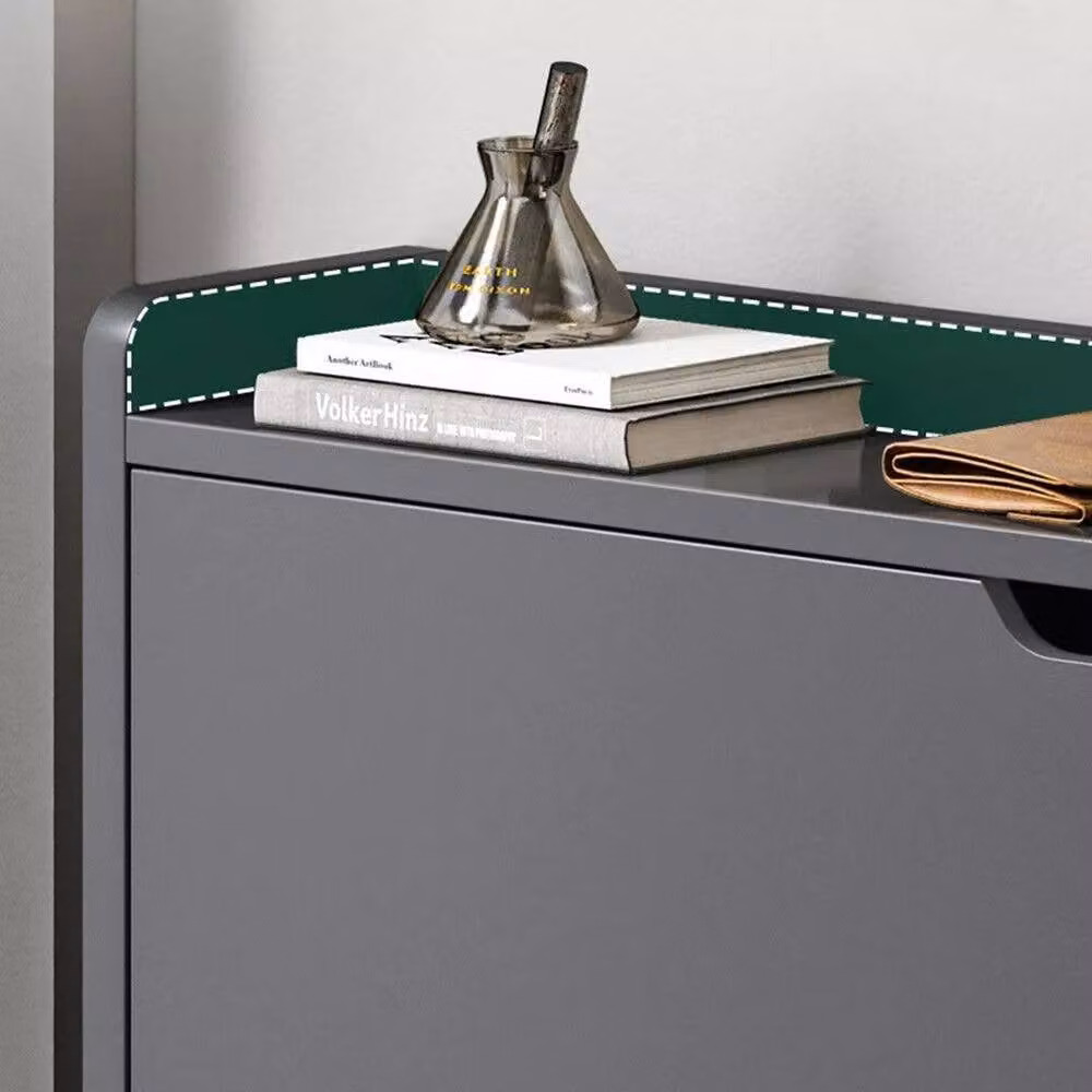 Kelvenix Modern Wooden Shoes Storage Cabinet in Black with Tilting Compartments and Open Shelf, W/D/H: 80 x 47 x 17 cm – 4