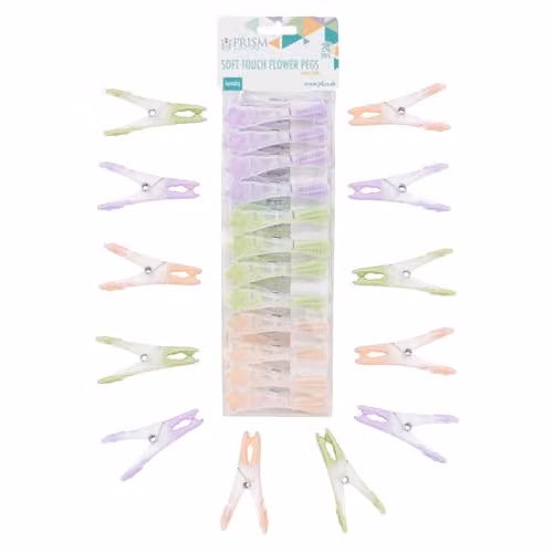 JVL 24 Pack Soft Touch Flower Clothes Pegs in Multicolour and Green