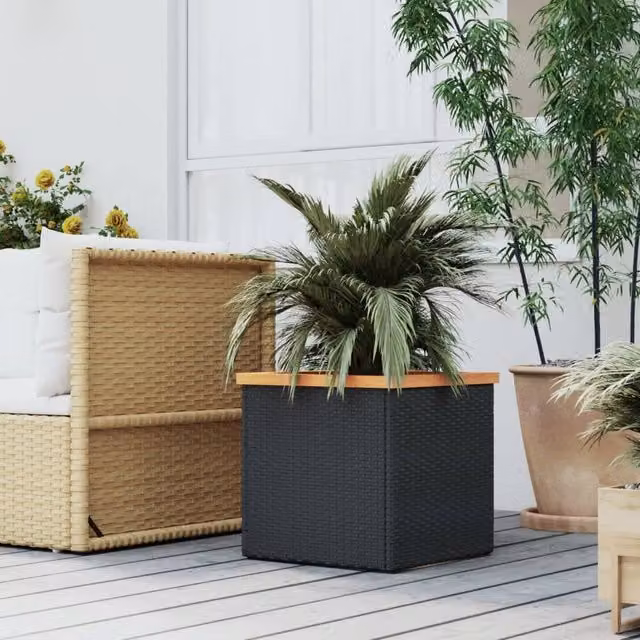 Berkfield Home Black Poly Rattan Planter Tub W/D/H: 40 x 40 x 40 cm – 1