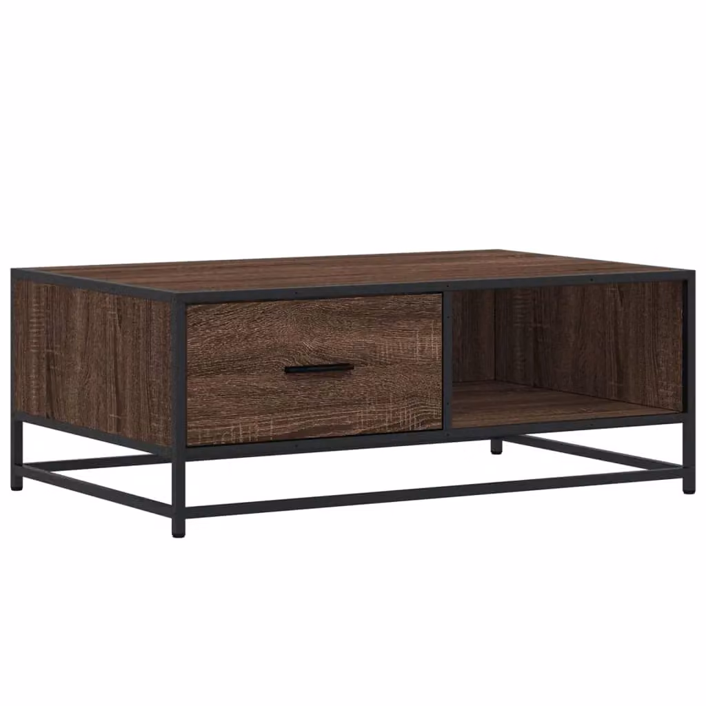 Berkfield Home Brown Oak Coffee Table with Metal Sled Base, W: 90 cm, D: 57 cm, H: 35 cm – 2