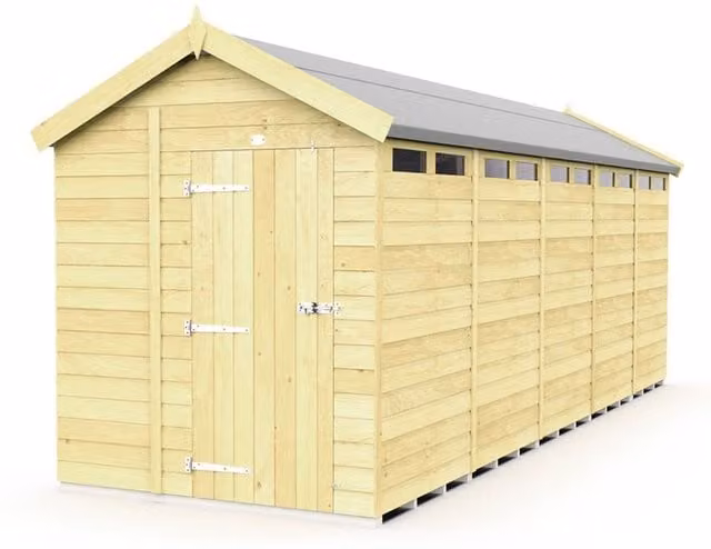 Buttercup Farm Apex Security Wooden Shed with Single Door in Brown, W: 214 cm, D: 592 cm, H: 217 cm – 1