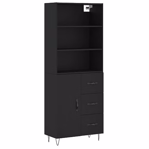 vidaXL Modern Black Highboard with Internal Drawers and Shelves, W/D/H: 69.5 x 34 x 180 cm