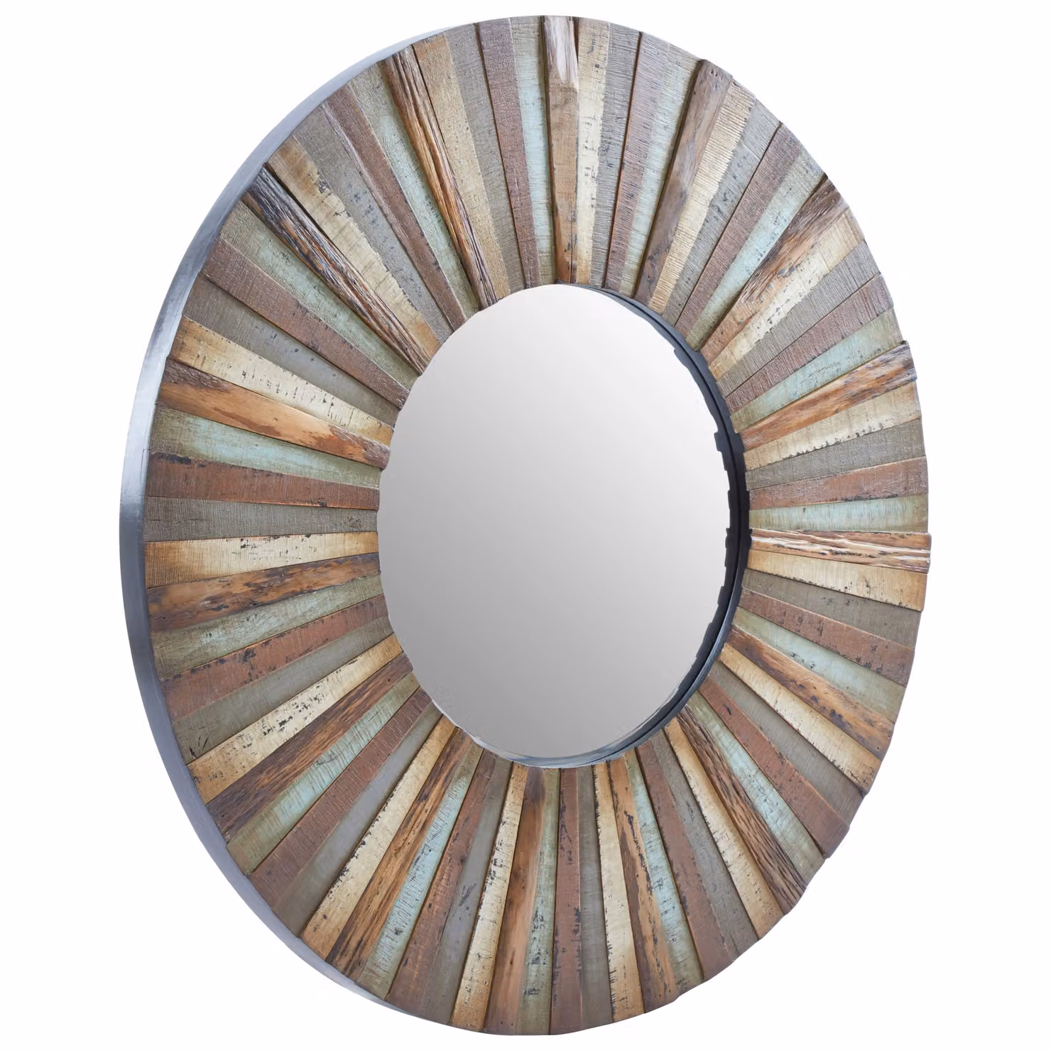 Orsina Eternal Modern Round Wooden Wall Mirror in Brown and Multicolour – 3