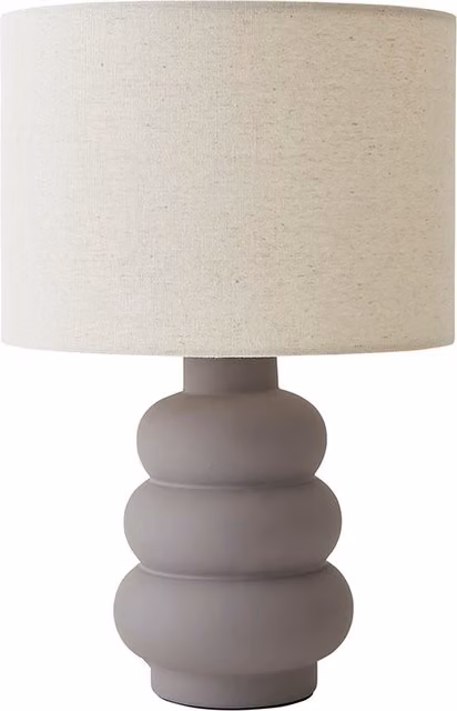 Rochelle Bubble Stack Ceramic Table Lamp with Beige Linen Drum Shade in Grey