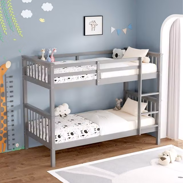 SlumberWorx Oliver Single Wooden Bunk Bed in Grey
