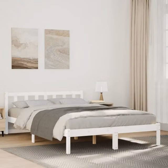 Berkfield Home Extra Long Solid Wood Pine Bed Frame, White, W: 160 cm, L: 210 cm – 1