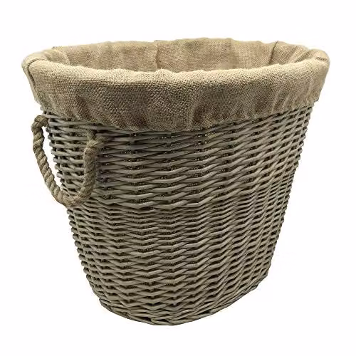 JVL Antiques Wash Oval Log Basket with Canvas Lining and Rope Handles – 1