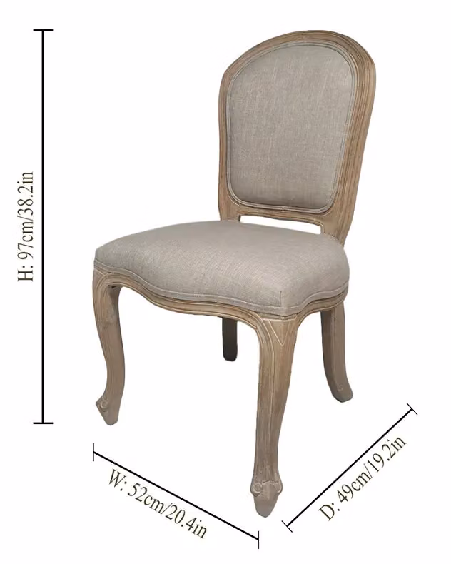 Dibor Set of 2 Loire Grey Linen Upholstered Dining Chairs with Solid Wood Frames – 2