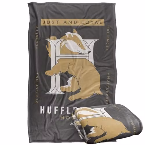 Warner Bros. Harry Potter Hufflepuff Just and Loyal Super Soft Fleece Throw Blanket, Multicolour, W: 91.44 cm x D: 147 cm